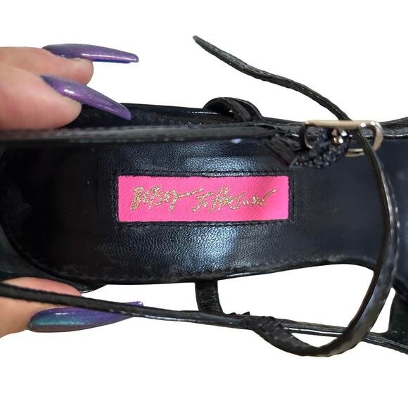 Y2K VTG. BETSEY JOHNSON CLEAR HEEL BLACK STRAPPY HEELS SIZE 8 - Picture 6 of 8
